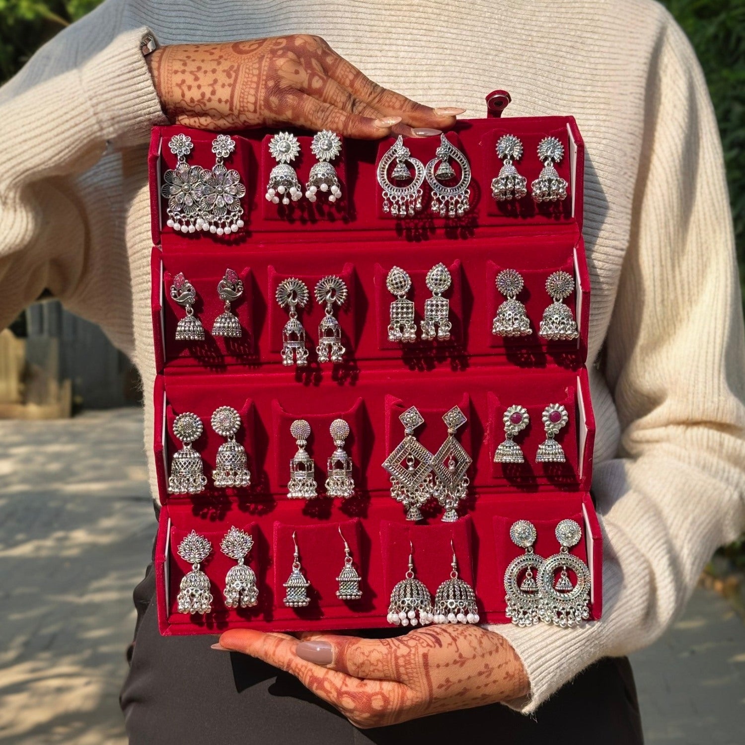 Set Of 16 Random Earrings With Folding Jewellery Box