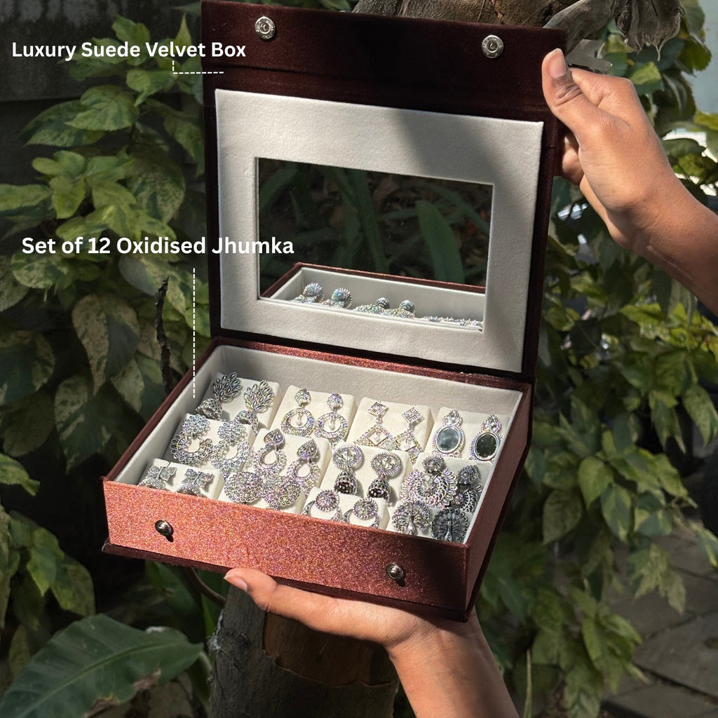 12 Mix Jhumka With Luxury Velvet Box