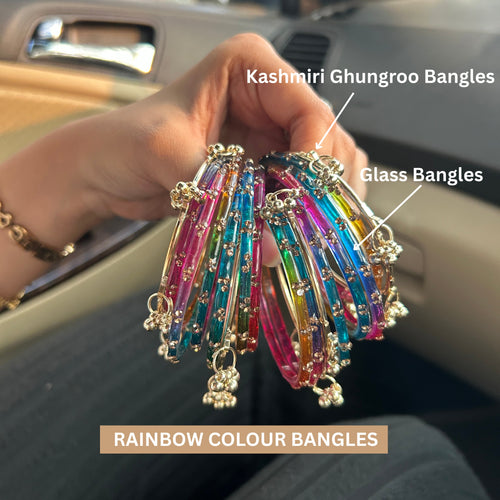 12 Rainbow Color Bangles Set With 4 Ghungroo Bangles & Luxury Box
