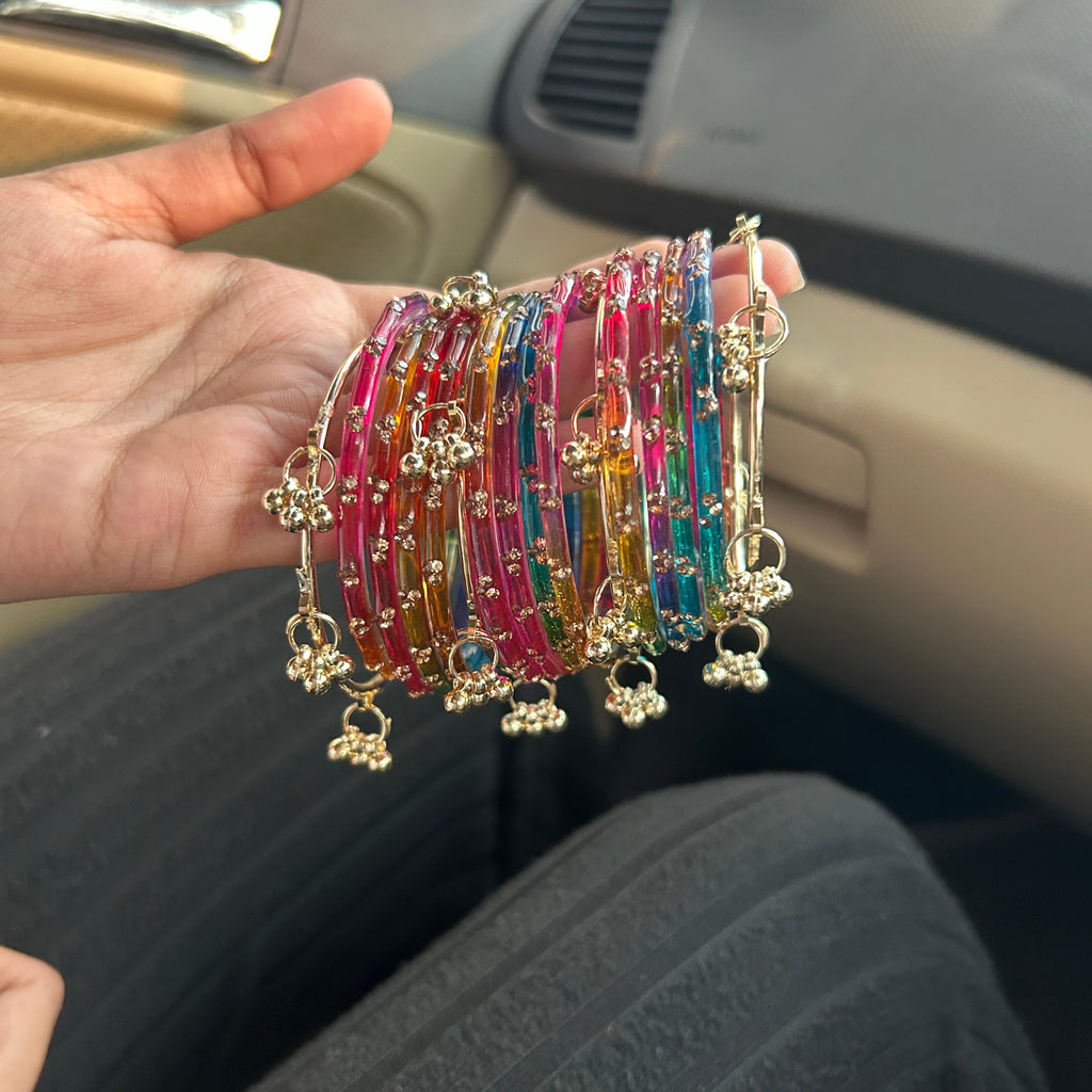 12 Rainbow Color Bangles Set With 4 Ghungroo Bangles & Luxury Box