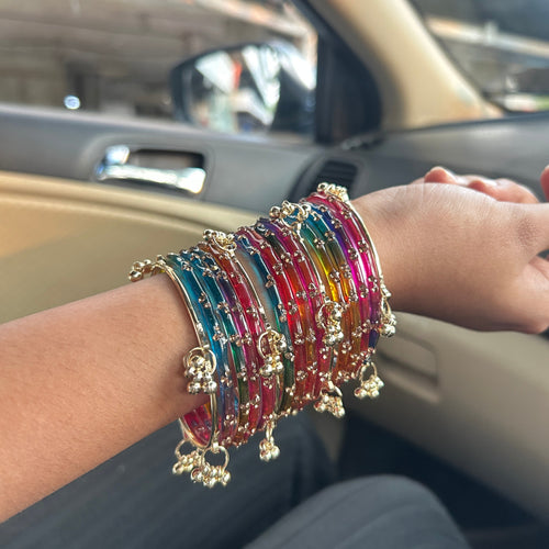 12 Rainbow Color Bangles Set With 4 Ghungroo Bangles & Luxury Box