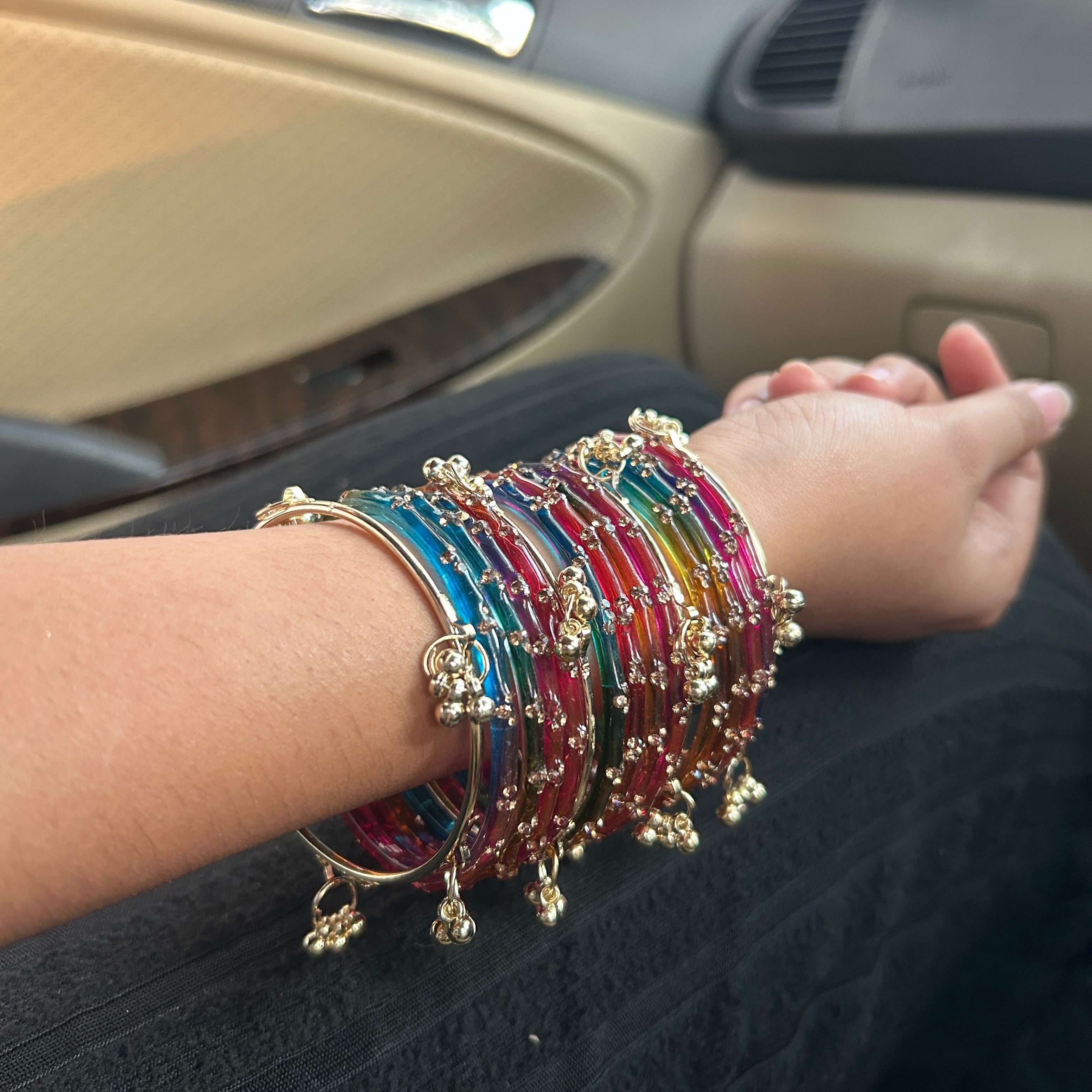 12 Rainbow Color Bangles Set With 4 Ghungroo Bangles & Luxury Box