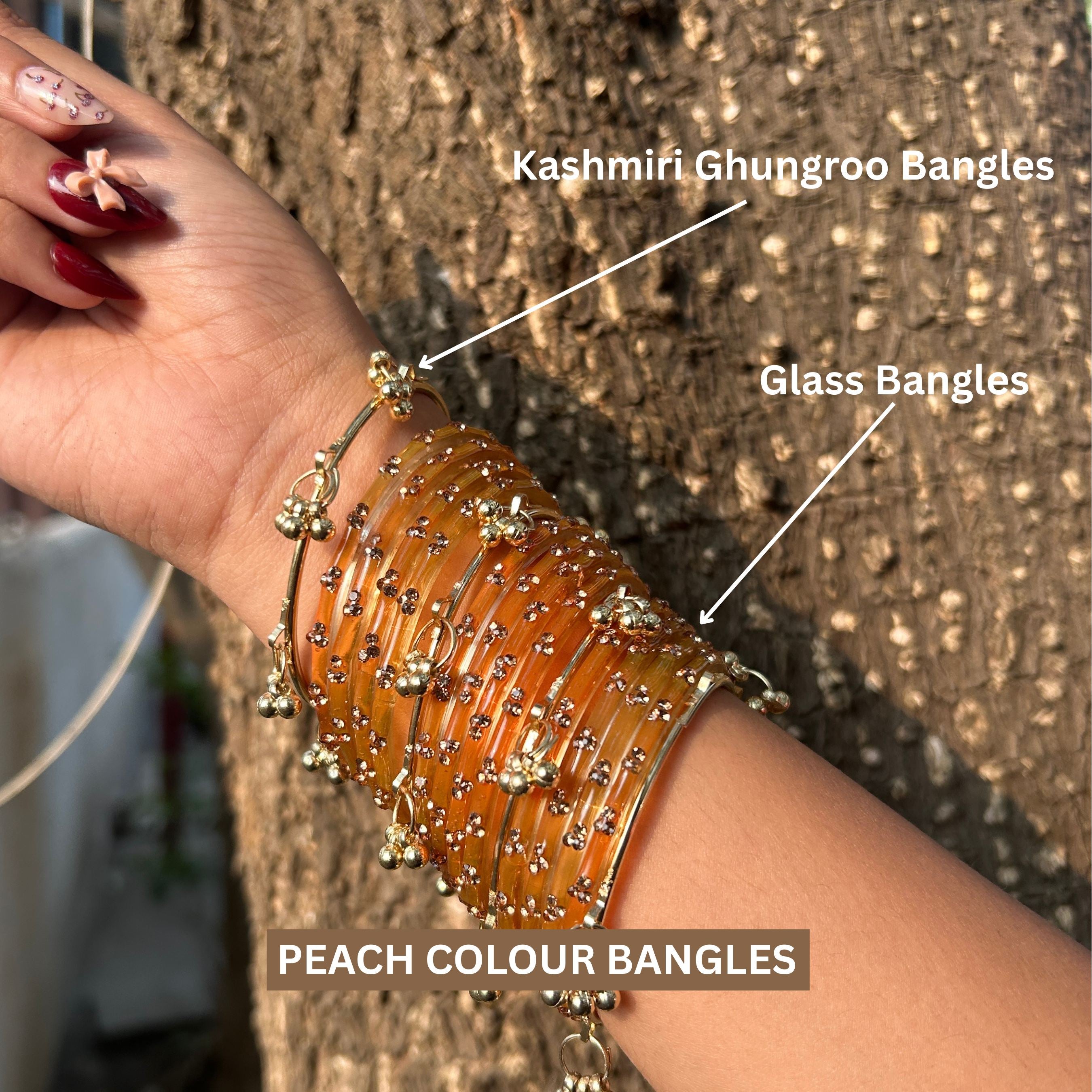 12 Peach Color Bangles Set With 4 Ghungroo Bangles & Luxury Box
