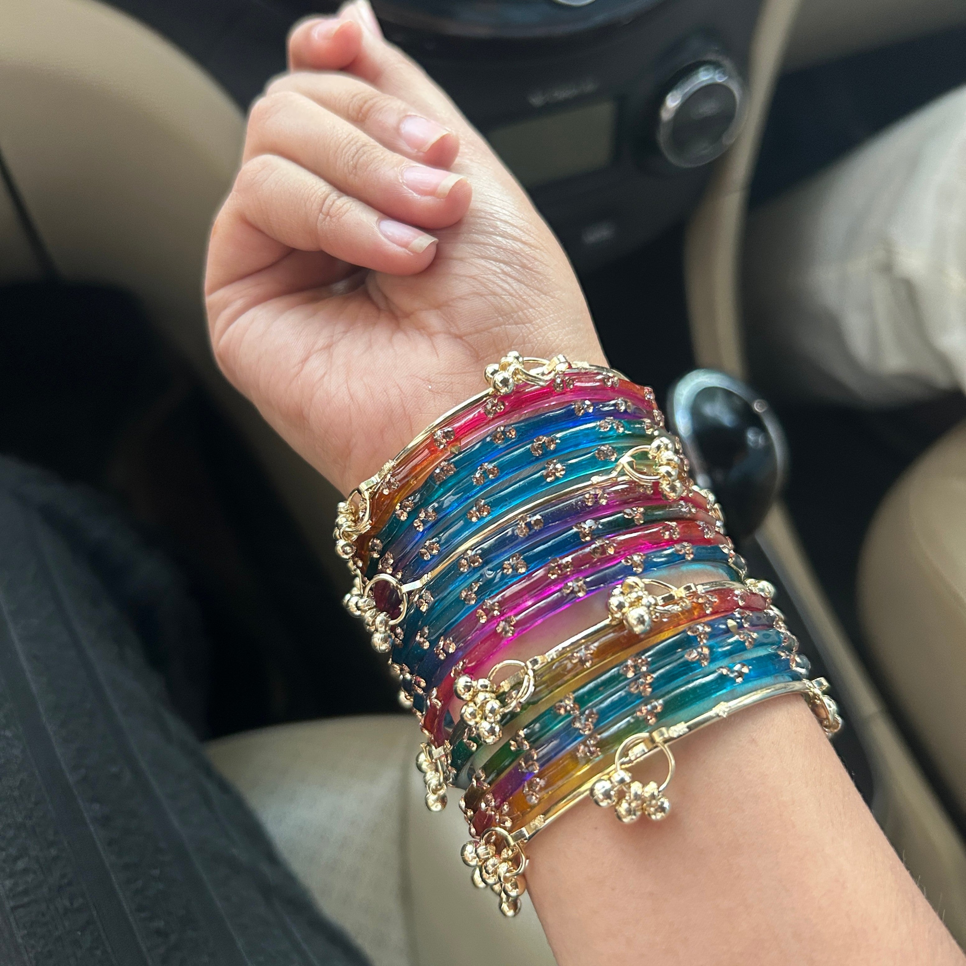 12 Rainbow Color Bangles Set With 4 Ghungroo Bangles & Luxury Box