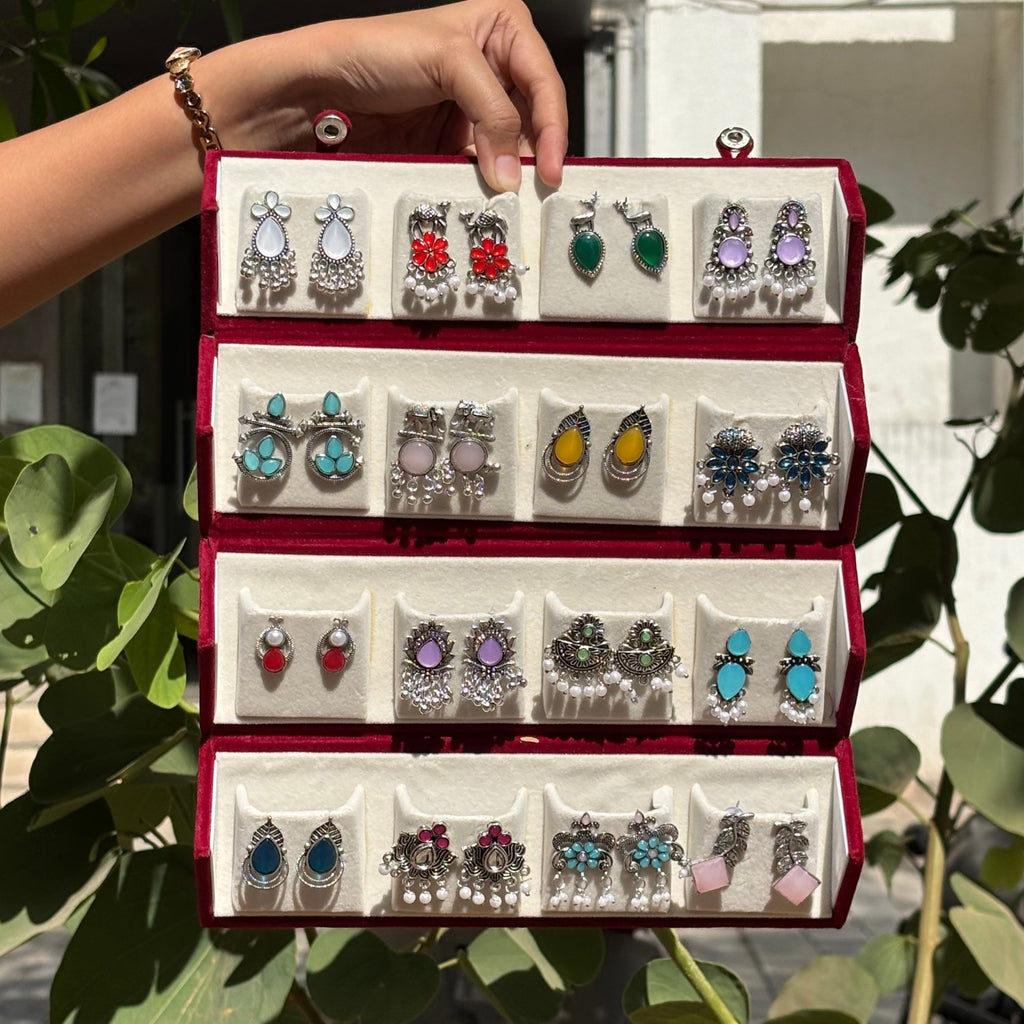 16 Colorful Stud Earrings With Folding Jewellery Box