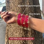 12 Pink Color Bangles Set With 4 Ghungroo Bangles & Luxury Box