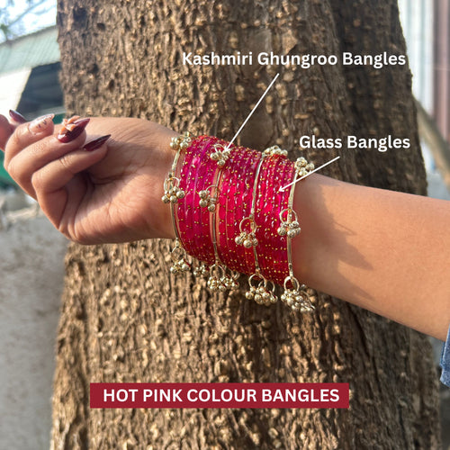 12 Pink Color Bangles Set With 4 Ghungroo Bangles & Luxury Box