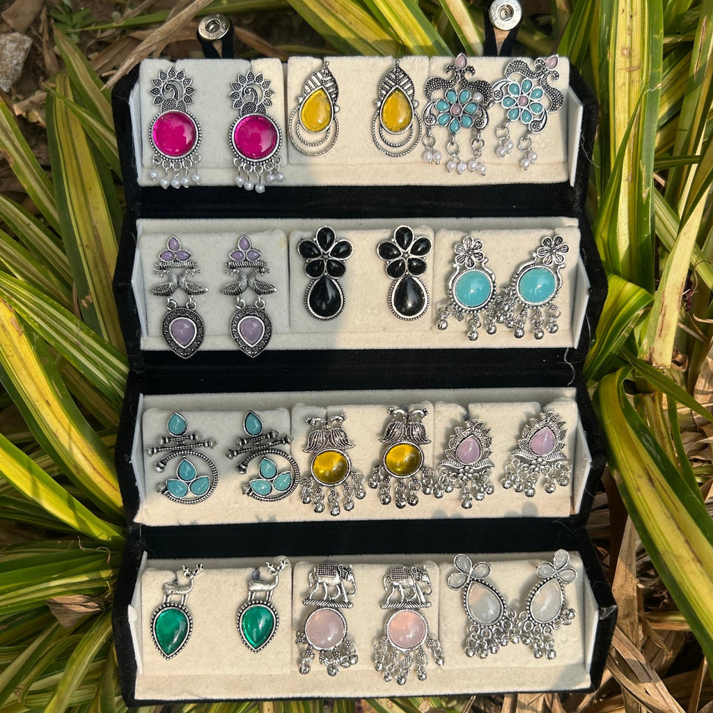 12 Colorful Stud Earrings With Folding Jewellery Box