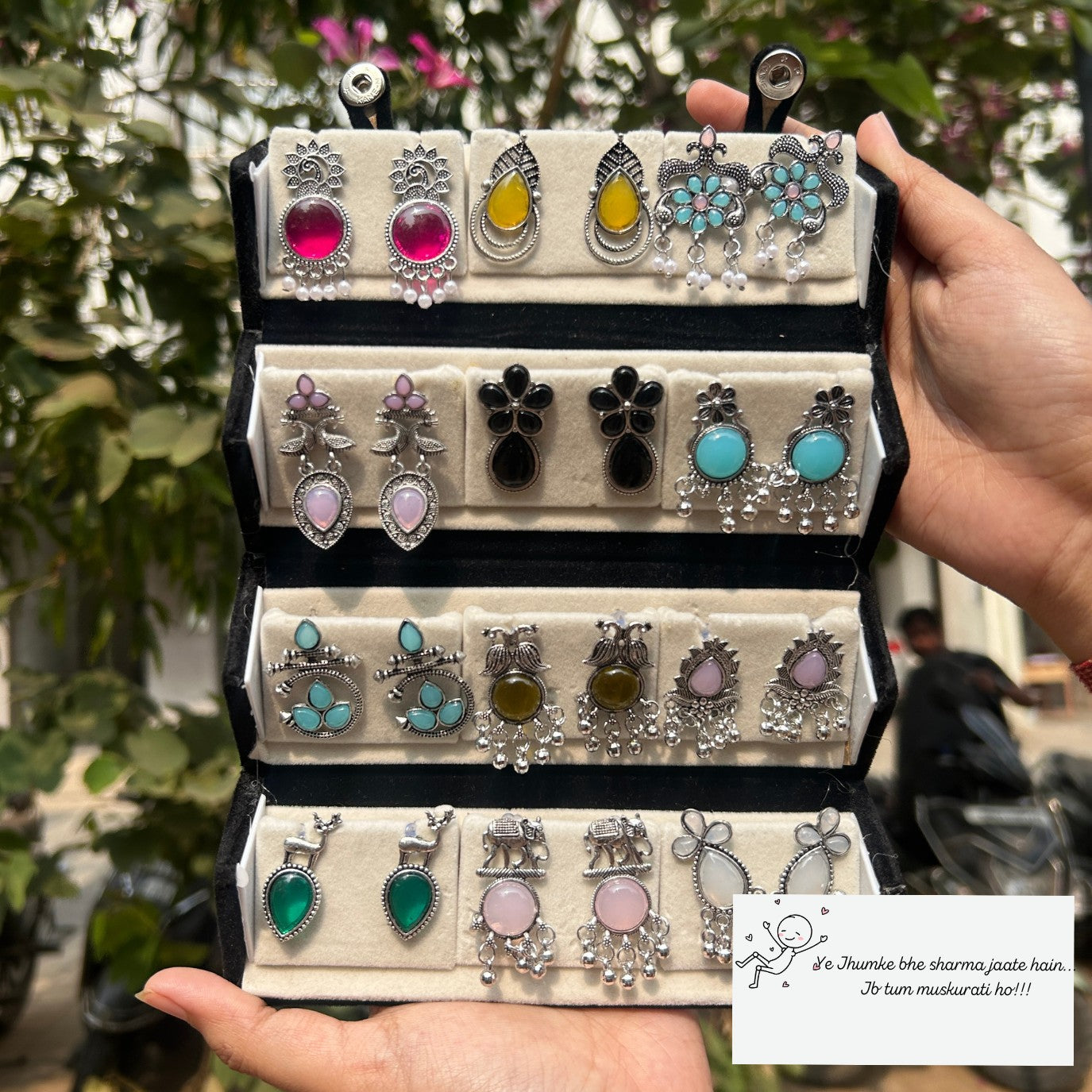 12 Colorful Stud Earrings With Folding Jewellery Box