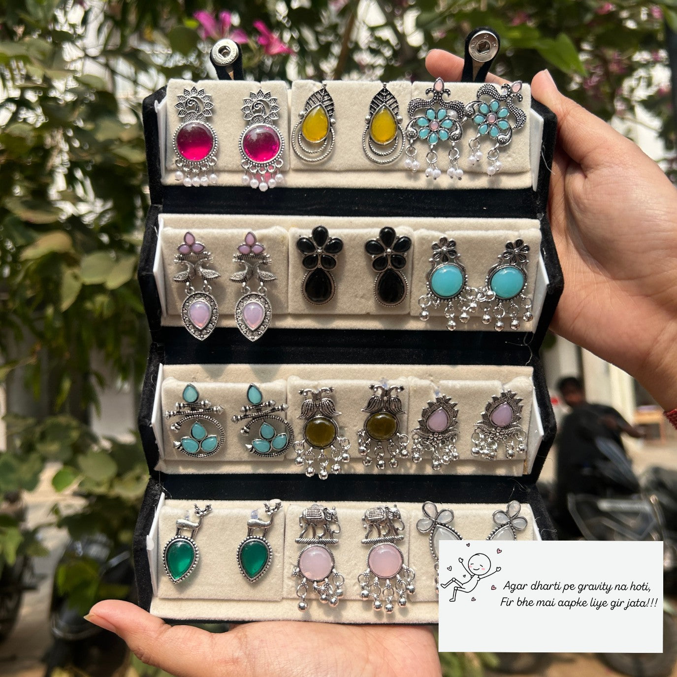 12 Colorful Stud Earrings With Folding Jewellery Box