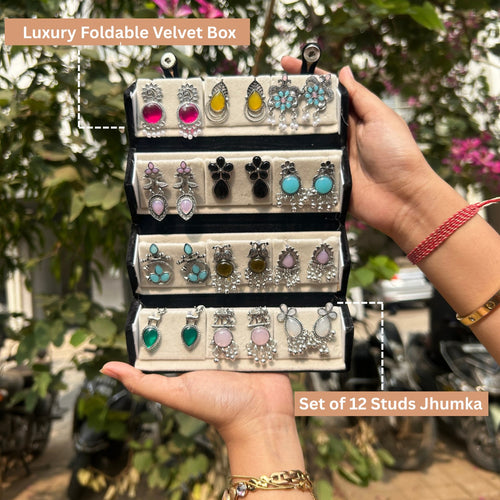 12 Colorful Stud Earrings With Folding Jewellery Box