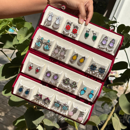 16 Colorful Stud Earrings With Folding Jewellery Box