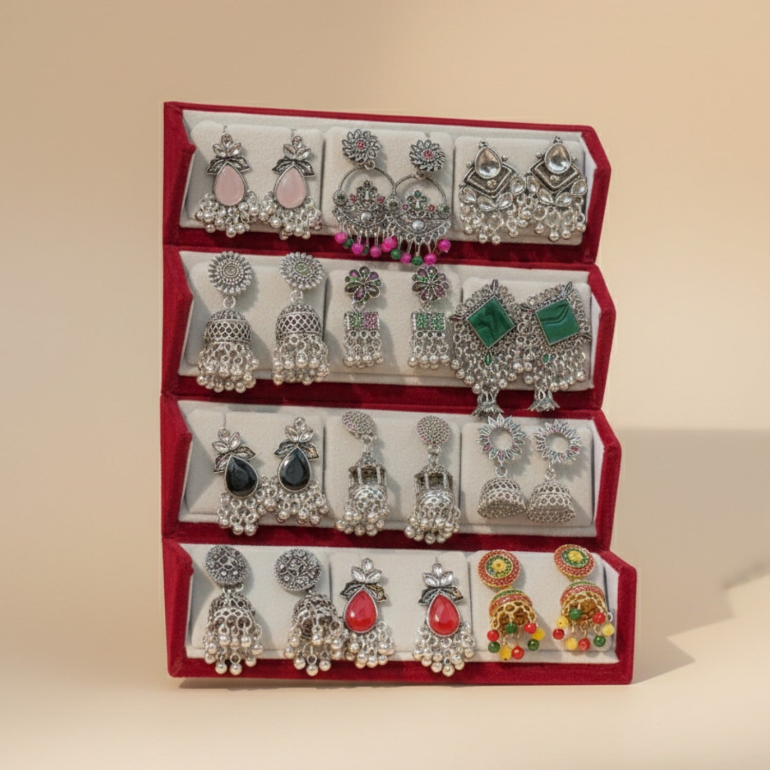 Set Of 12 Earrings With Folding Jewellery Box