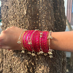 12 Pink Color Bangles Set With 4 Ghungroo Bangles & Luxury Box