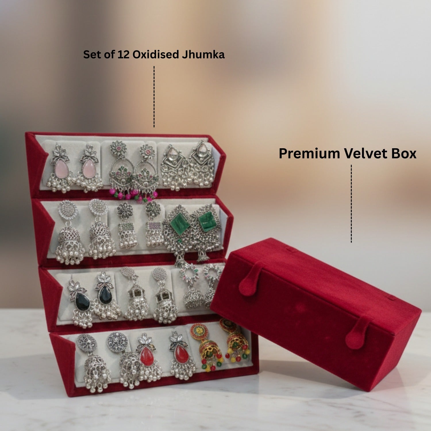 Set Of 12 Earrings With Folding Jewellery Box