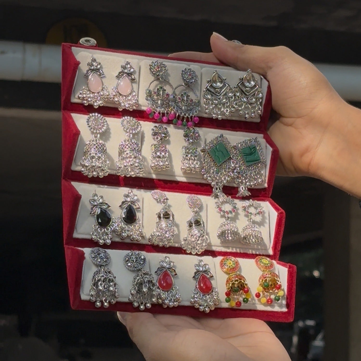 Set Of 12 Earrings With Folding Jewellery Box