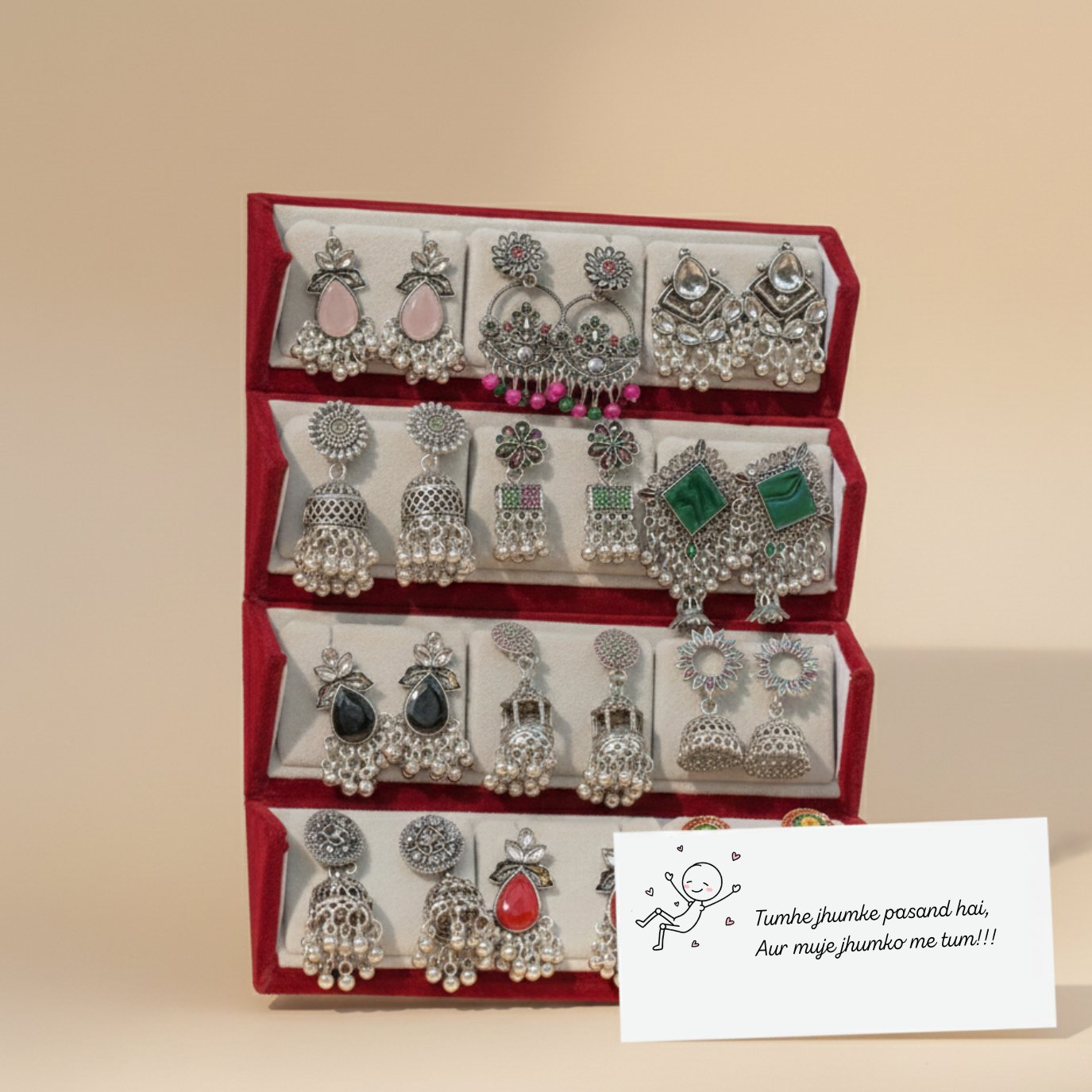 Set Of 12 Earrings With Folding Jewellery Box