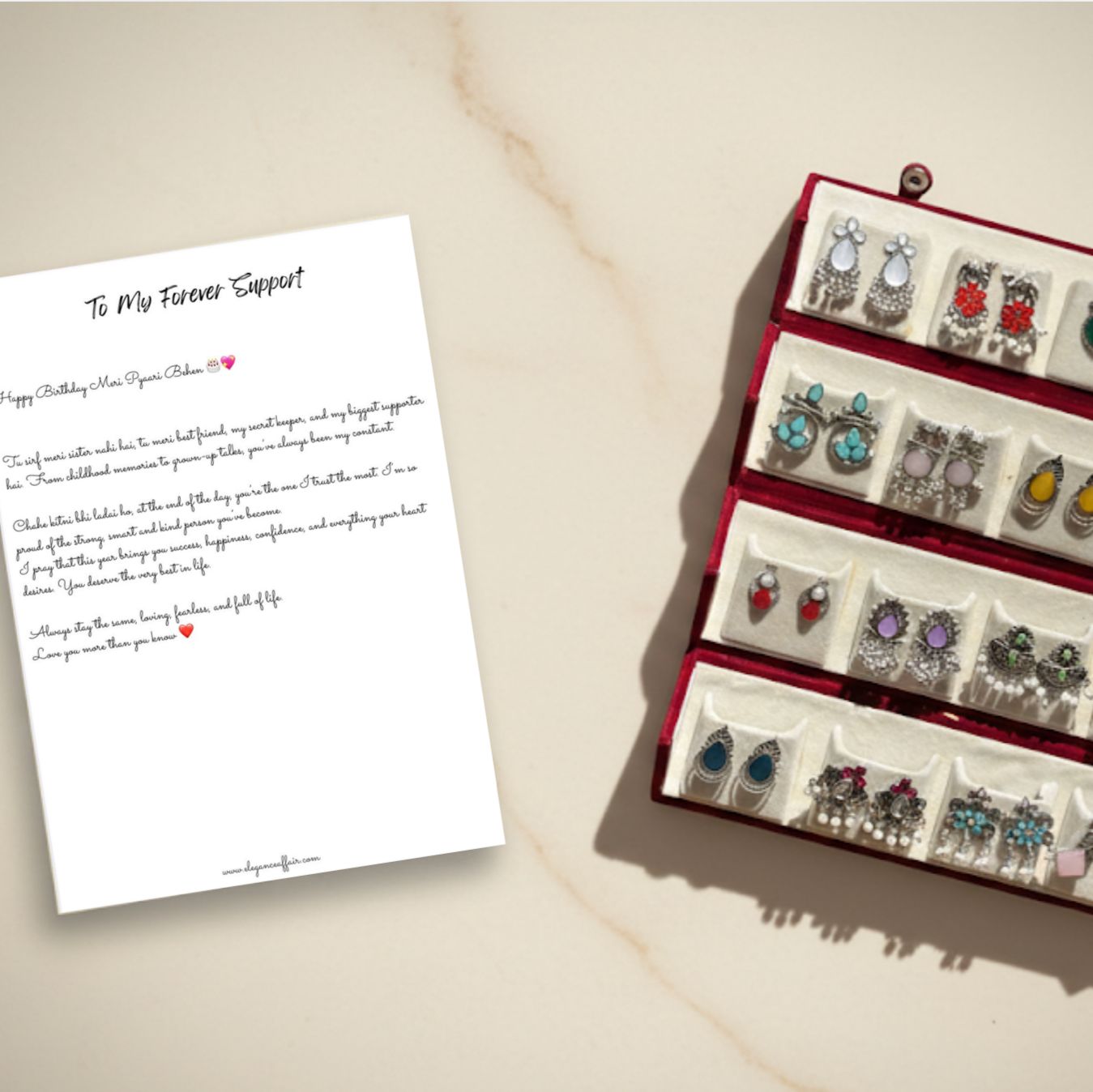 Love Letter & 16 Colorful Stud Earrings With Folding Jewellery Box
