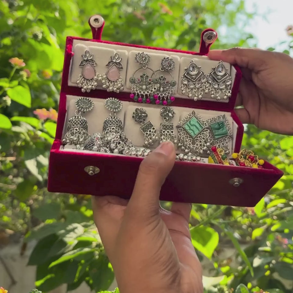 Set Of 12 Earrings With Folding Jewellery Box